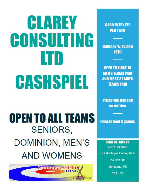 Clarey Consulting Ltd. Cashspiel @ Montague Curling Rink | Montague | Prince Edward Island | Canada